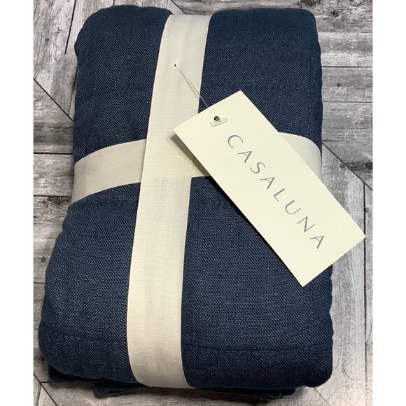 Casaluna Quilted Sham Heavyweight Linen Blend Navy Blue 26" x 26" - Picture 2 of 4